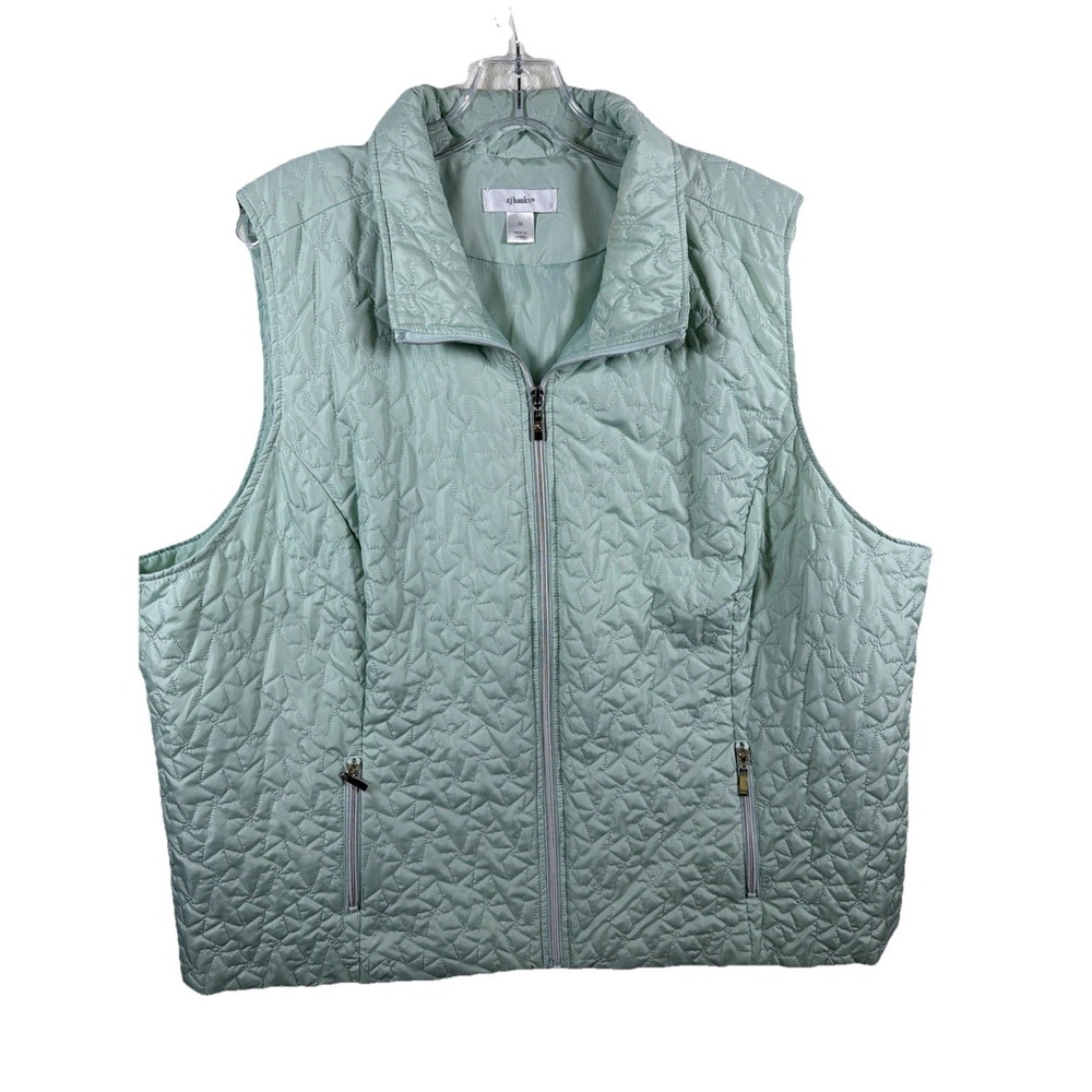 CJ Banks Womens 3X Mint Green Quilted Star Pattern Full Zip Vest Plus Size
